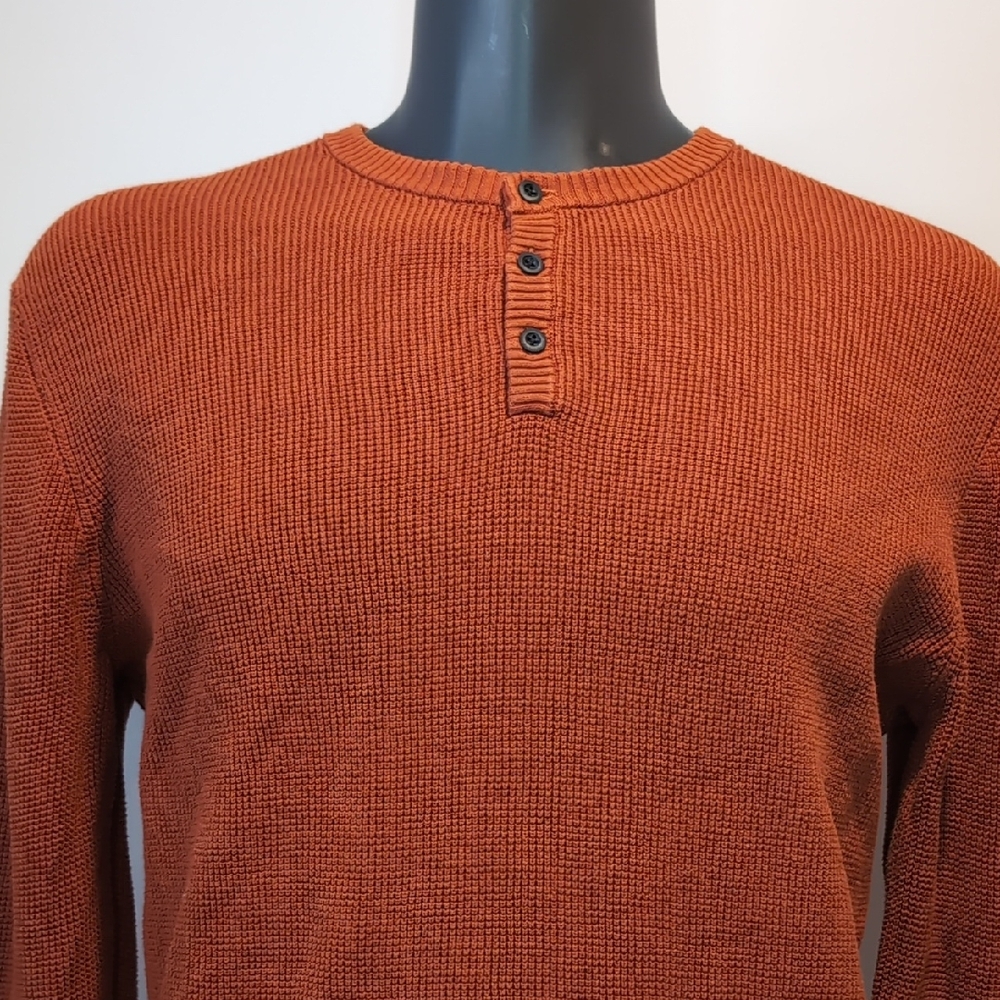 Simons Le 31 Rust Orange Henley Sweater Size Large 100% Cotton Men's